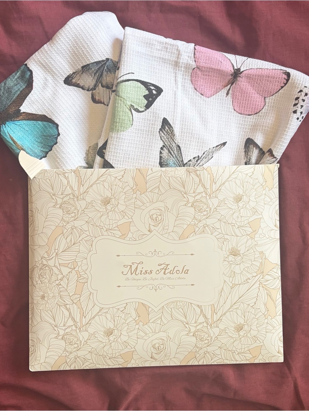Butterfly Kitchen Towel Set - White with Pink & Teal Accents